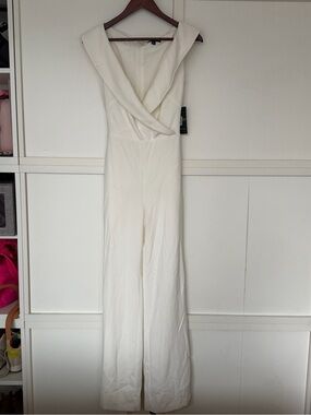 Lauren Ralph Lauren Ivory Draped V-Neck Wide-Leg Jumpsuit